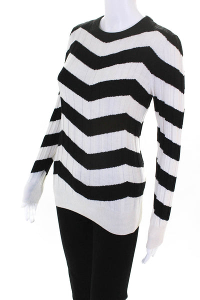 Derek Lam Collective Womens Chevron Crew Neck Sweater White Black Size S 1328541