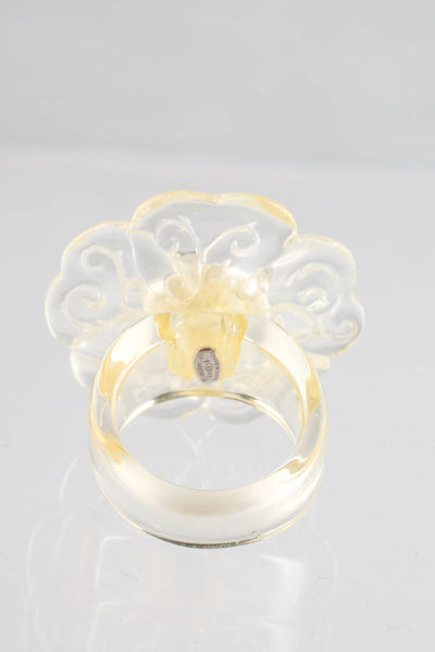 Chanel Womens Camellia Flower CC Logo Transparent Ring White Size 6.5