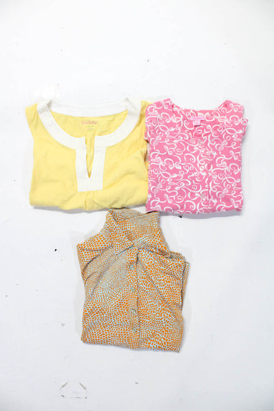 Lilly Pulitzer J. McLaughlin Womens Printed Blouse Yellow Punk Blue Small Lot 3