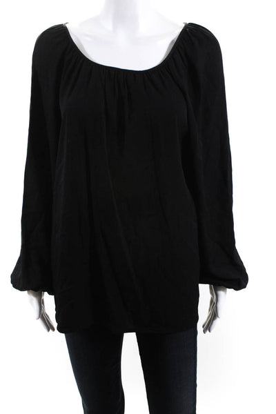 Theory Womens Solid Scoop Neck Long Sleeve Tunic Blouse Black Size M