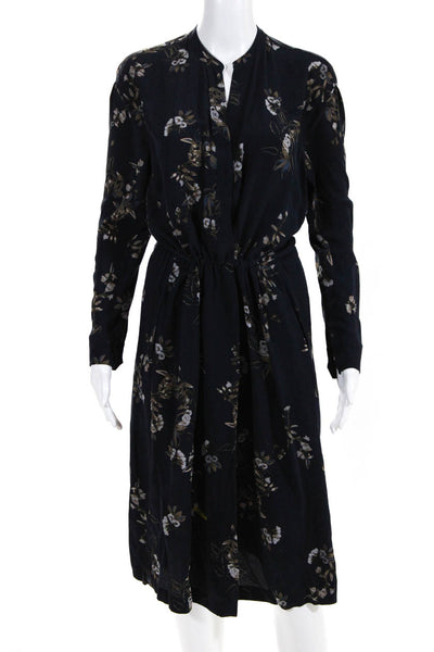 VINCE. Womens Silk Long Sleeve Floral Shirtdress Navy Blue Size Small 10793833