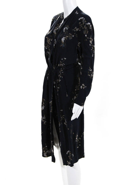 VINCE. Womens Silk Long Sleeve Floral Shirtdress Navy Blue Size Small 10793833