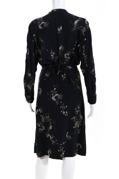 VINCE. Womens Silk Long Sleeve Floral Shirtdress Navy Blue Size Small 10793833