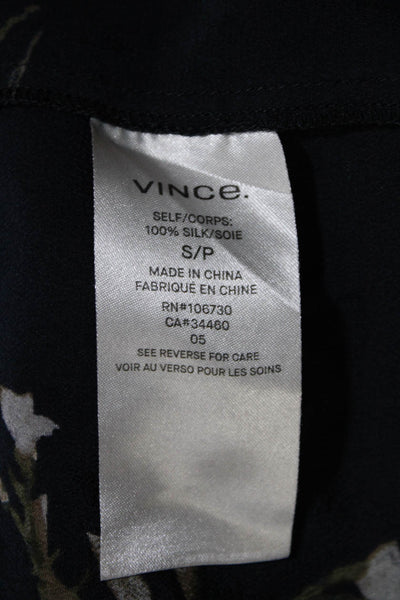 VINCE. Womens Silk Long Sleeve Floral Shirtdress Navy Blue Size Small 10793833