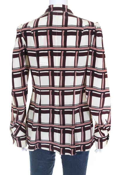 Marni Womens Silk Long Sleeve Checkered Polo Neck Shirt Brown Cream Size 38 IT