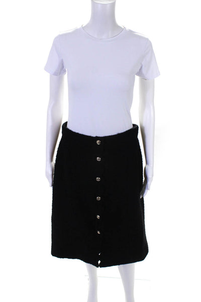 Chanel Womens 2020 Wool Button Skirt Black Size French 42