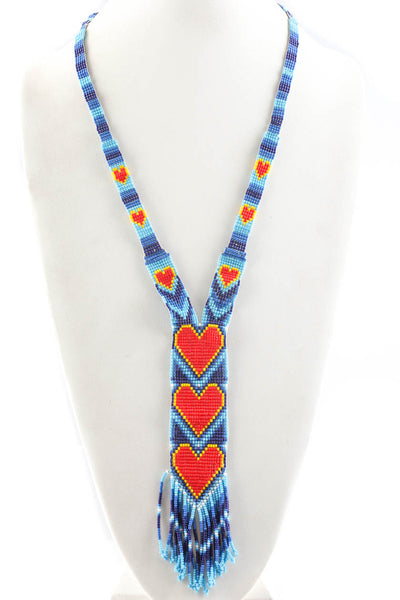 Designer Womens Blue Beaded 24" Heart Statement Necklace