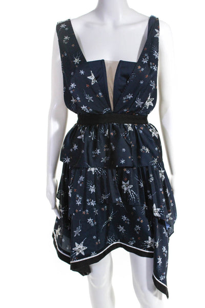Self-portrait Womens Satin Star Handkerchief Dress Blue White Size 10 11673812