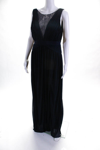 Adrianna Papell Womens Lace Midnight Illusion Gown Navy Blue Size 14 10837546