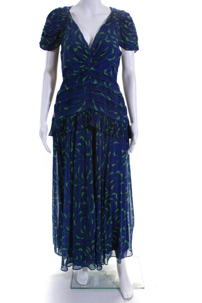 Self Portrait Womens Printed Crescent Dress Blue Green Size 6 10953844