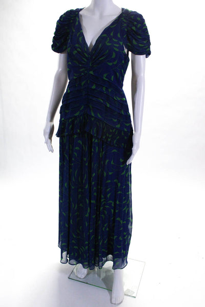 Self Portrait Womens Printed Crescent Dress Blue Green Size 6 10953844