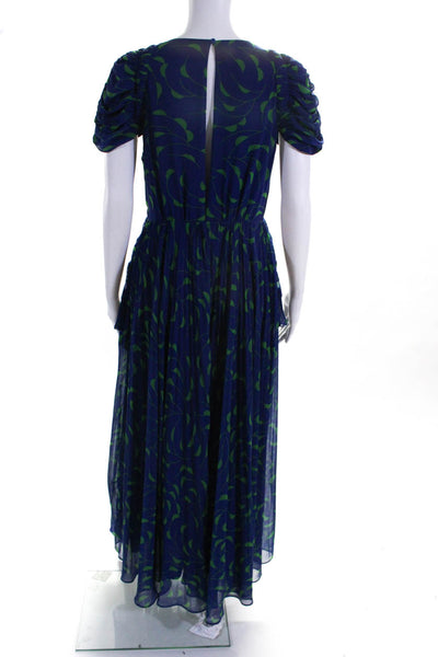 Self Portrait Womens Printed Crescent Dress Blue Green Size 6 10953844