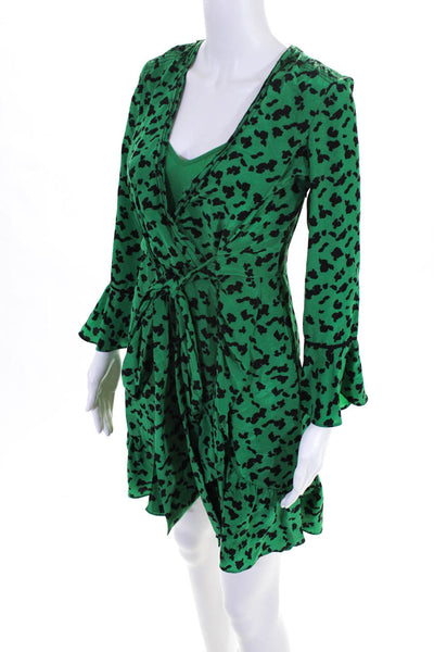 Tanya Taylor Womens Silk Long Sleeve Nomi Wrap Dress Green Size 2 11623739