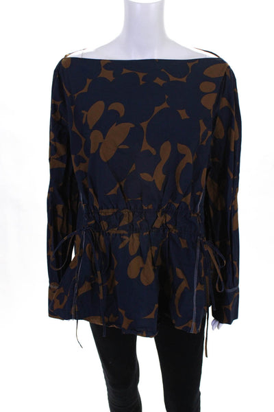 Marni Womens Belou Print Poplin Blouse Navy Blue Brown Size 42 Italian 11643006