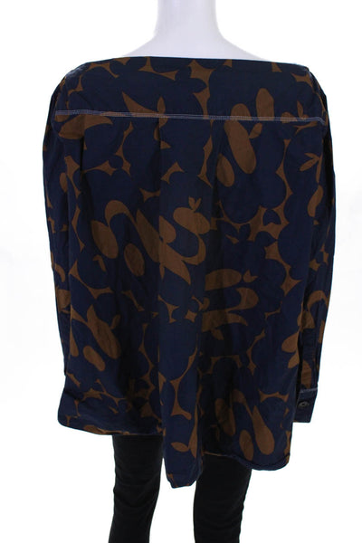 Marni Womens Belou Print Poplin Blouse Navy Blue Brown Size 42 Italian 11643006