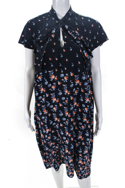 rag & bone Womens Hannah Chevron Silk Dress Navy Blue Size Medium 11536392