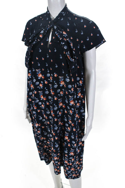 rag & bone Womens Hannah Chevron Silk Dress Navy Blue Size Medium 11536392