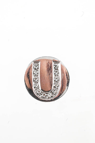 Spallanzani Sterling Silver Diamond Initial U Letter Magnetic Round Charm