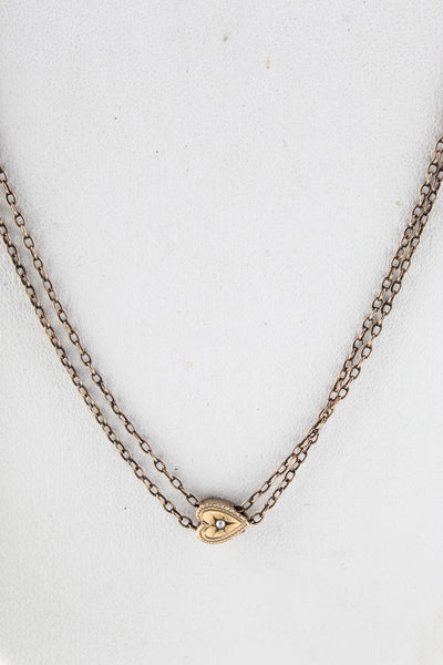 Designer 10kt Yellow Gold Pearl Antique Art Deco Heart Watch Chain