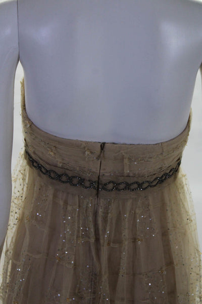 J. Mendel Womens Tulle Sweetheart Neck Strapless Sequin Beaded Gown Beige Size 8