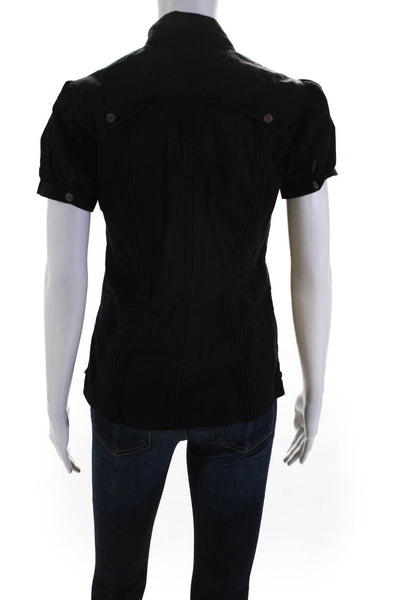 Galliano Womens Button Front Short Sleeve Collared Shirt Black Cotton Size IT 42