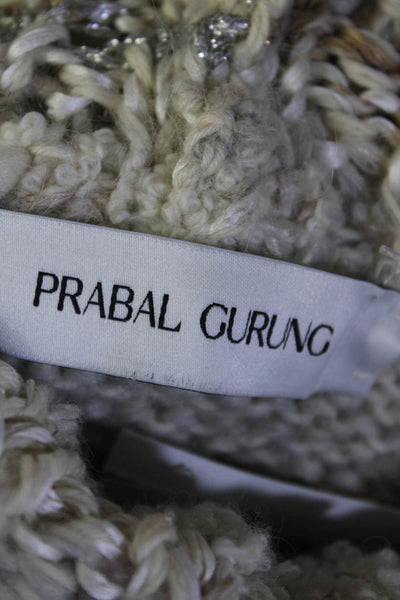 Prabal Gurung Womens Lucca Fringed Turtleneck Sweater Ivory Gold Size Large