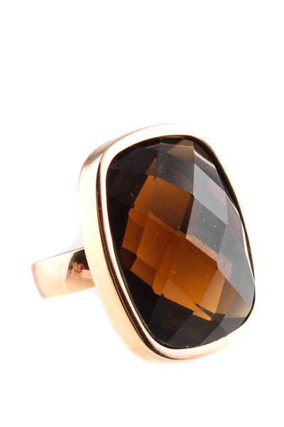 Folli Follie Womens Geometric Brown Resin Gold Tone Large Cocktail Ring Size 7.5