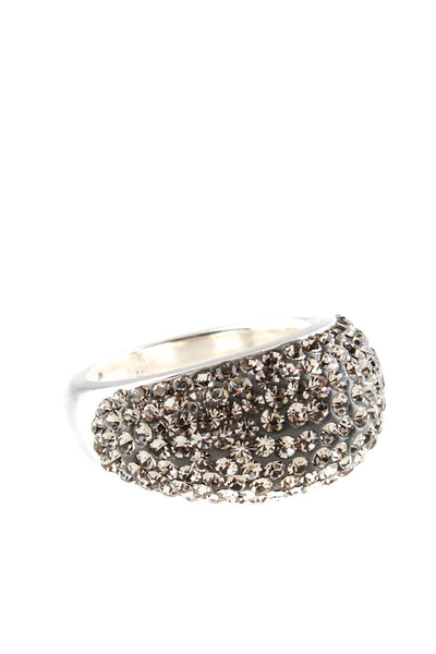 Folli Follie Womens Crystal Silver Toned Band Ring Size 6.75