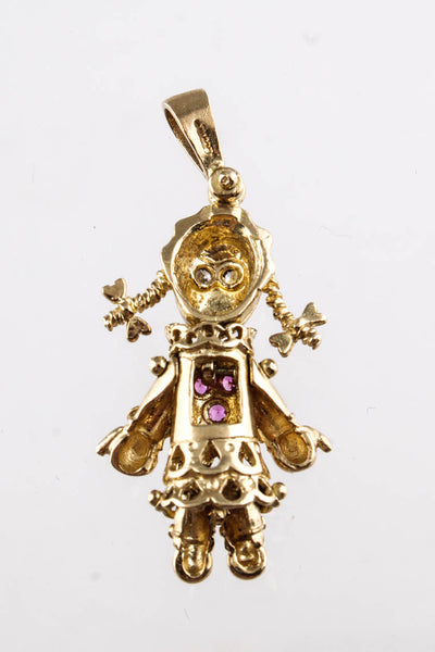 Designer Vintage 9KT Yellow Gold Diamond Ruby Girl Hinged Mini Pendant