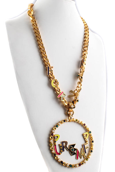 Maria Francesca Pepe Gold Tone Crystal Pure MFP Forever Jumbo Pendant Necklace