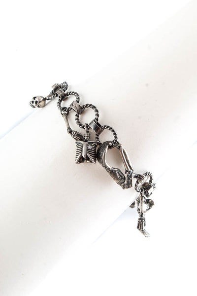 Jasper Recycled Antique Sterling Silver Diamond Skeleton Charm Bracelet