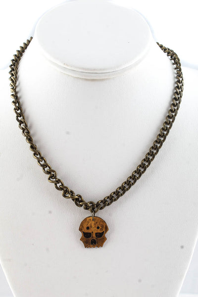 Designer Womens Brass Tone Skull Pendant Chain Necklace