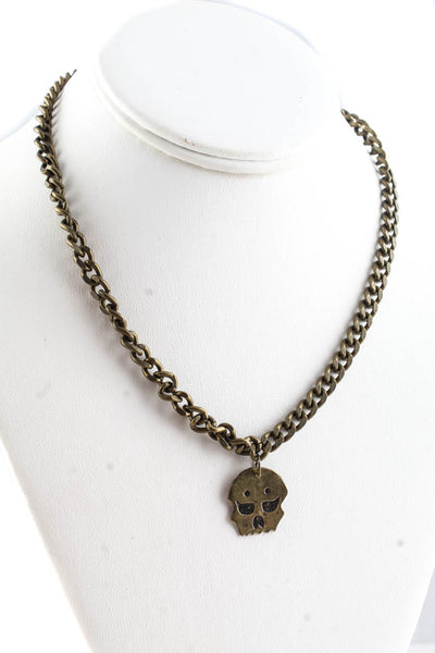 Designer Womens Brass Tone Skull Pendant Chain Necklace