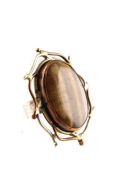 Designer Womens Vintage Sterling Silver Tiger Eye Large Cocktail Ring
