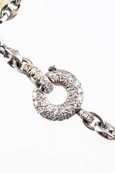 Designer 19KT White Gold Diamond Ruby Emerald Resin Pirate Skull Charm Bracelet