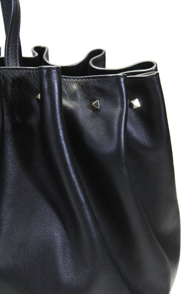 Valentino Garavani Womens Rockstud Bloomy Gathered Tote Handbag Black Leather