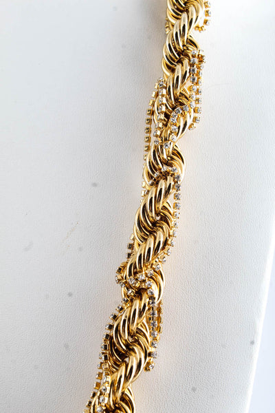 Designer Gold Tone Crystal Chain Necklace Gold