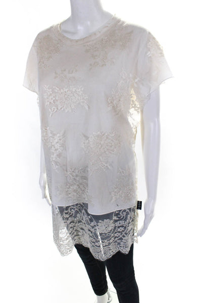 Cool TM Womens Short Sleeve Crew Neck Grunge Lace T Shirt White Size XS