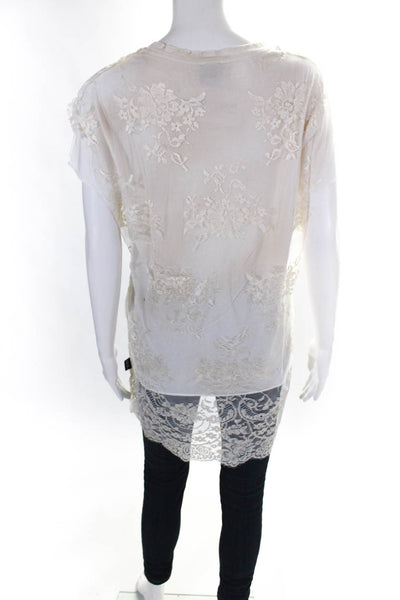 Cool TM Womens Short Sleeve Crew Neck Grunge Lace T Shirt White Size XS