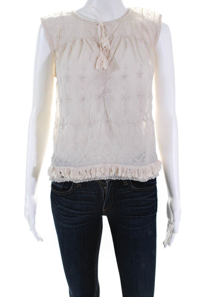 Ulla Johnson Womens Embroidered Sleeveless Tassel Blouse Pink 4