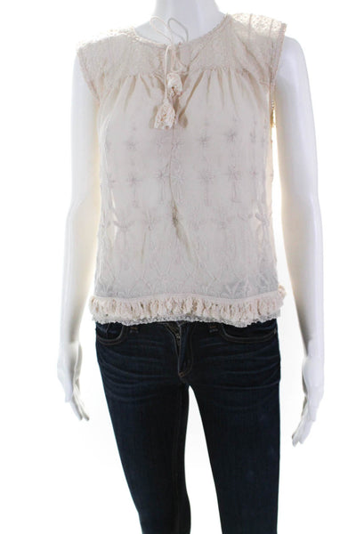 Ulla Johnson Womens Embroidered Sleeveless Tassel Blouse Pink 4