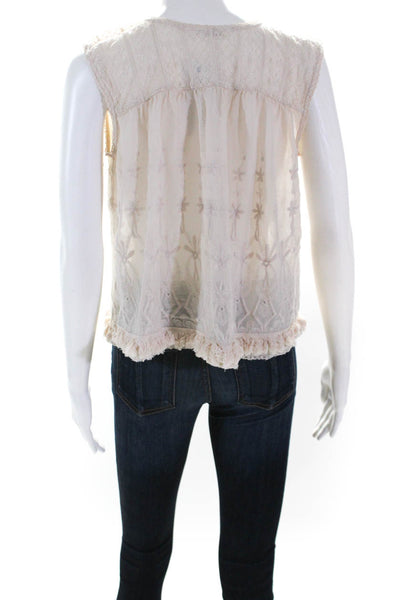 Ulla Johnson Womens Embroidered Sleeveless Tassel Blouse Pink 4