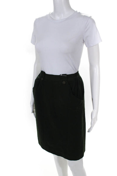 Burberrys Womens Suede A-Line Midi Skirt Green Size Medium