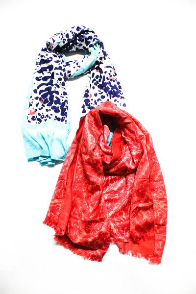 Lilly Pulitzer Womens Silk Wool Blend Lightweight Scarf Red Blue Lot 2