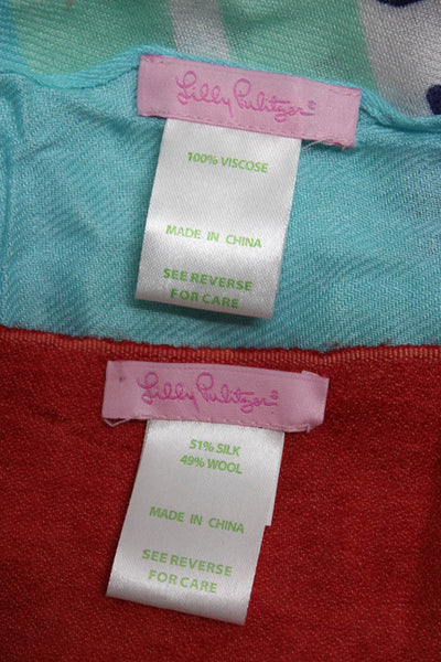 Lilly Pulitzer Womens Silk Wool Blend Lightweight Scarf Red Blue Lot 2