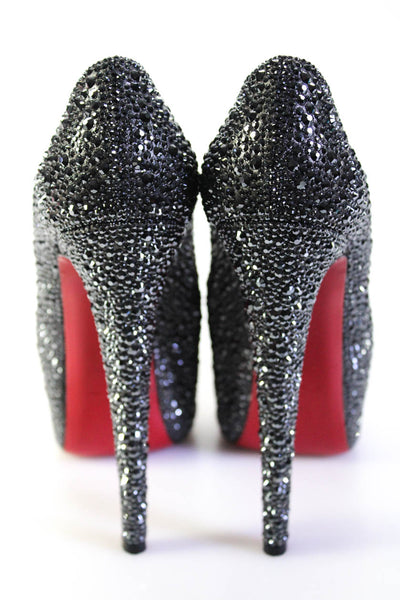 Christian Louboutin Womens Ultra High Heels Platforms Silver Tone Sequins Size37