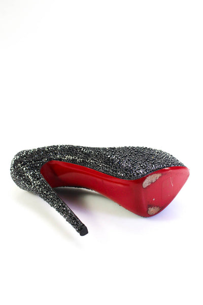 Christian Louboutin Womens Ultra High Heels Platforms Silver Tone Sequins Size37