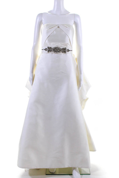 Carolina Herrera Womens Satin Strapless Beaded A-Line Wedding Gown White Size 8