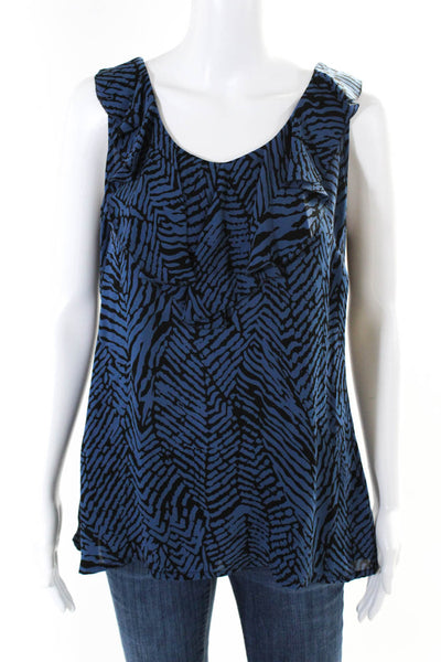 Tory Burch Womens Sleeveless Ruffle Animal Print Blouse Blue Black Size 12