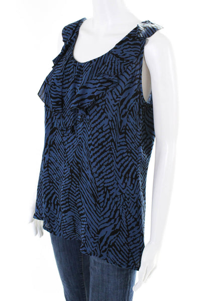 Tory Burch Womens Sleeveless Ruffle Animal Print Blouse Blue Black Size 12